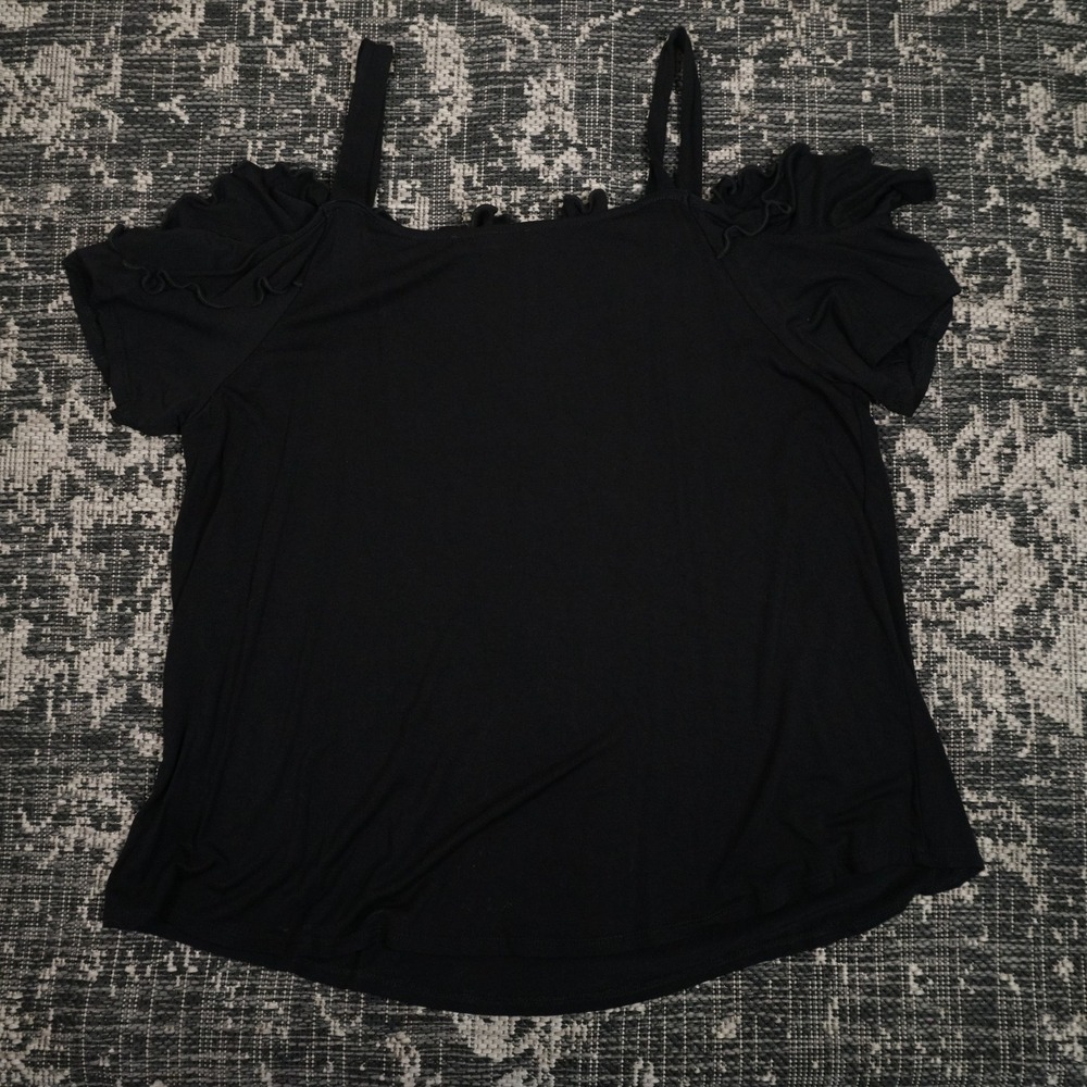 Cable & Gauge Women's XL Black Cold Shoulder Ruffle Top Blouse Preppy Dress Y2k - Picture 2 of 5